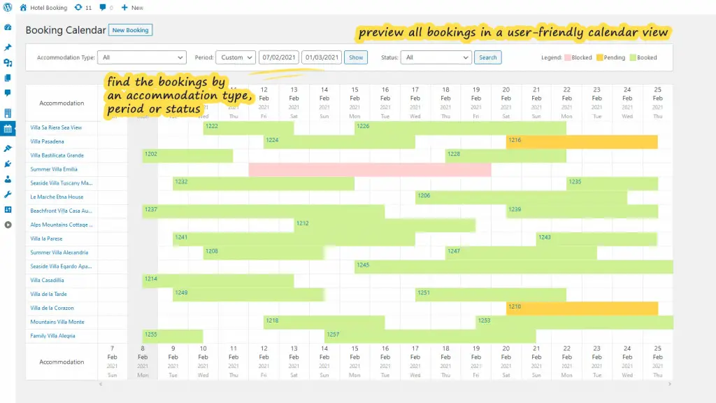 wordpress hotel booking booking calendar