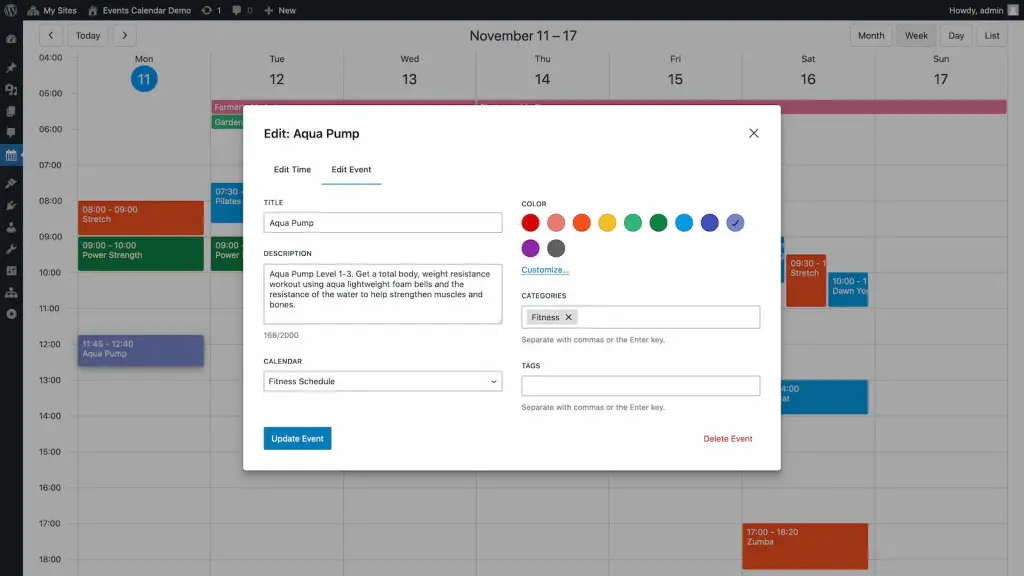 WordPress Events Calendar Plugin - Event Options