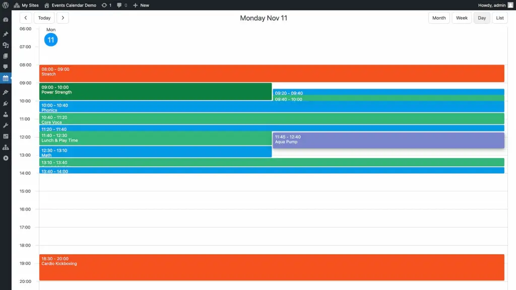 WordPress Events Calendar Plugin - Day View