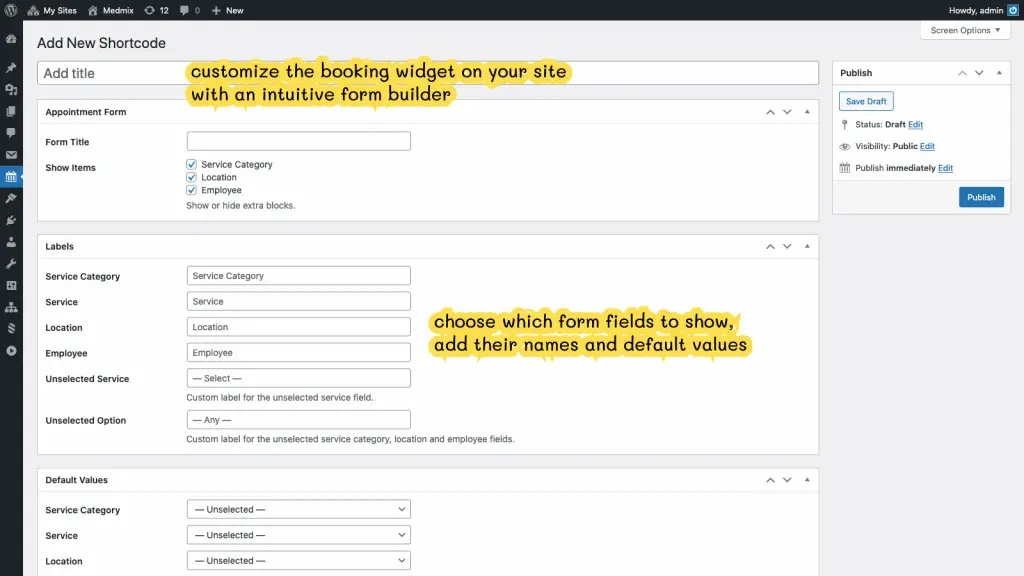 wordpress appointment booking shortcodes