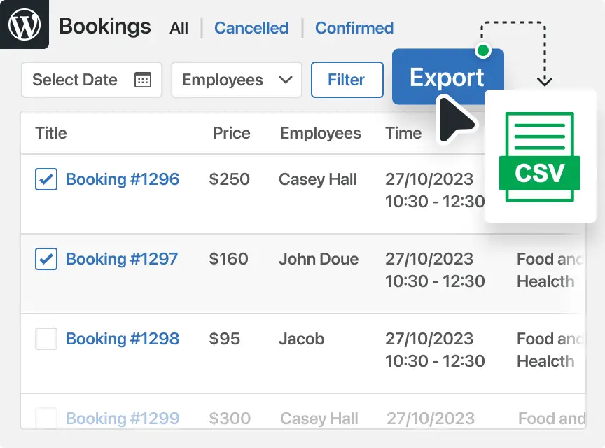 Export Bookings to CSV