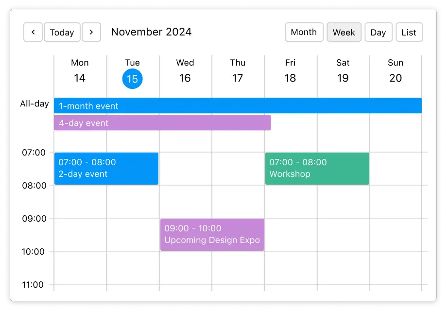 Seamlessly Display Hourly, All-day, or Multi-day Events